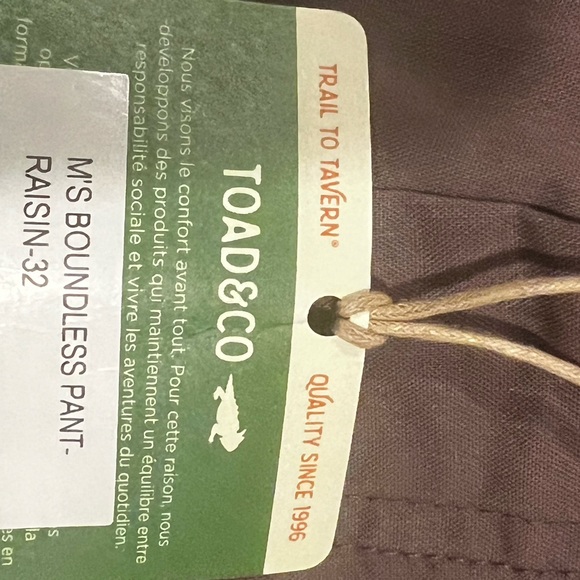 Toad & Co Men's Boundless Pant new size 32 NEW - Picture 3 of 8